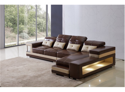 Sectional sofa leather living area set design modern sofa L-shape brown