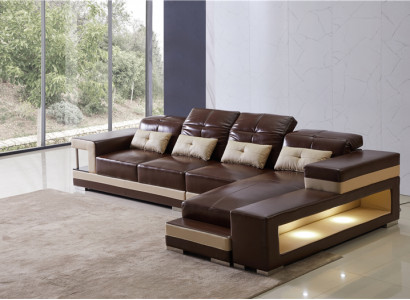 Sectional sofa leather living area set design modern sofa L-shape brown