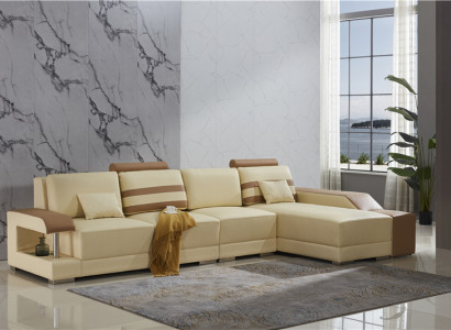 Leather sofa, L-shaped couch, living landscape, corner sofa set, design modern sofa, beige