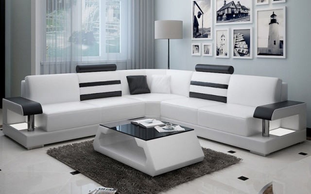 Corner sofa leather couch upholstery corner seating living landscape set L shape