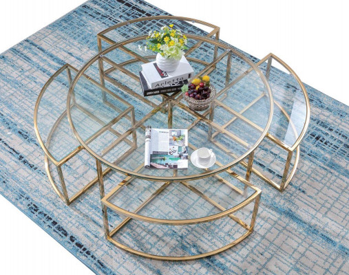 Round designer glass sofa, stainless steel sofa table, round design for home
