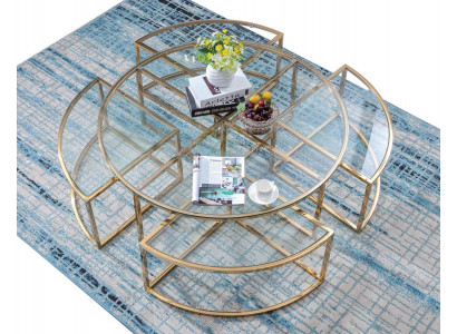 Round designer glass sofa, stainless steel sofa table, round design for home