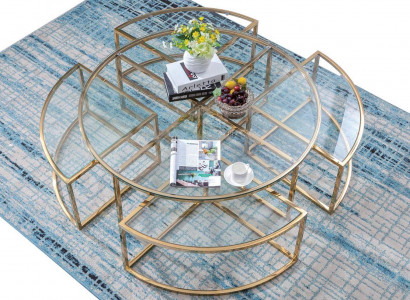 Round designer glass sofa, stainless steel sofa table, round design for home
