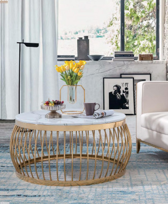Round Designer Stone Couch Stainless Steel Sofa Table Living Design Round