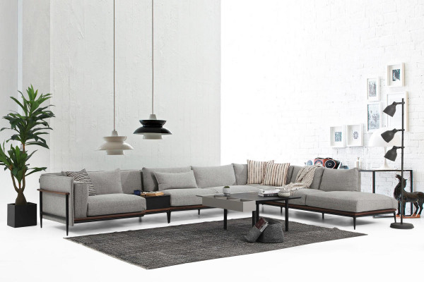 Sectional Sofa L-Shape Sofa Grey Modern Fabric Design Living Room Polyester XXL
