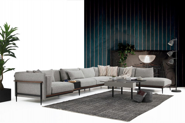 Sectional Sofa L-Shape Sofa Grey Modern Fabric Design Living Room Polyester XXL
