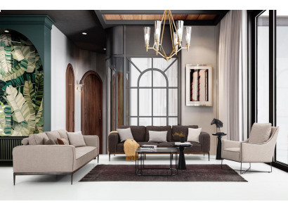Sofa Set 221-Seater Sofa Suite Beige Sofas Armchair Modern Set