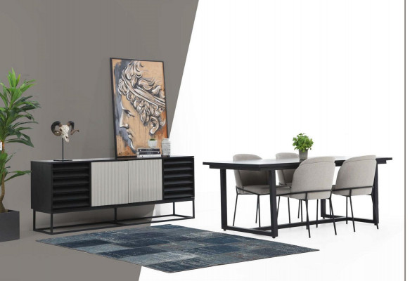 Dining area dining group dining room dining table chairs 8-piece wood black set new