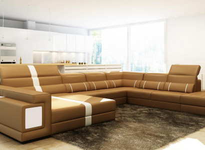 Luxury living landscape corner sofa couch upholstery leather seat U shape