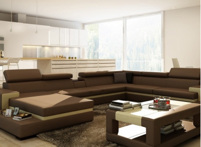 Leather sofa, sofa, corner sofa, U-shaped couch, living landscape, designer sitting corner, LEONARDO-B