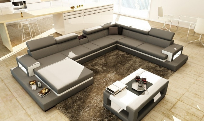 Leather sofa, sofa, corner sofa, U-shaped couch, living landscape, designer sitting corner, LEONARDO-B