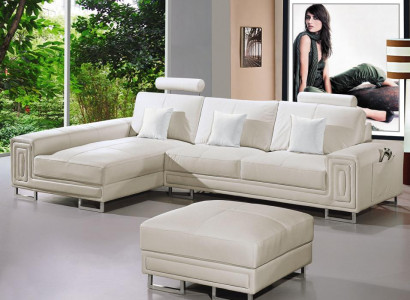 Leather sofa couch upholstery corner set 190x334cm living room landscape L shape 2055