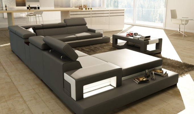 Leather sofa, sofa, corner sofa, U-shaped couch, living landscape, designer sitting corner, LEONARDO-B