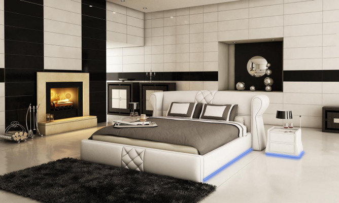 Leather Upholstered Bed Beds Hotel Classic Designer Double Marriage Bedroom New
