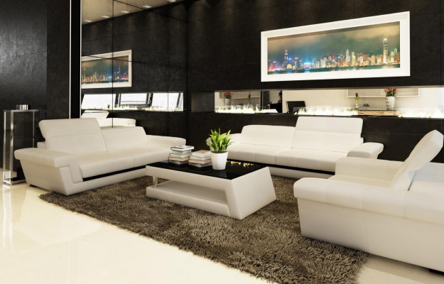 Leather sofa couch landscape 3-seater design modern sofa 5136_3ER