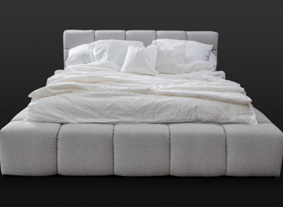 Bed grey double bedroom luxury design elegant upholstery fabric new