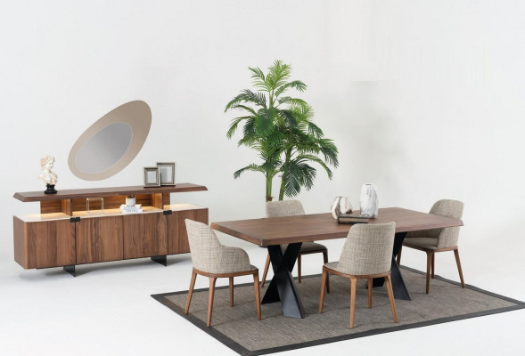 Wood Dining Room Design Furniture Modern Chair Group Table 4x Chairs Set 5 Pieces.