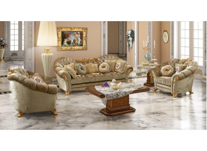 Luxury furniture sofa set couch sofa baroque rococo upholstery 3+1+1 seater wood 3-piece
