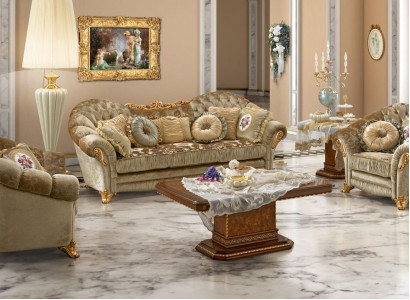 Luxury furniture sofa set couch sofa baroque rococo upholstery 3+1+1 seater wood 3-piece