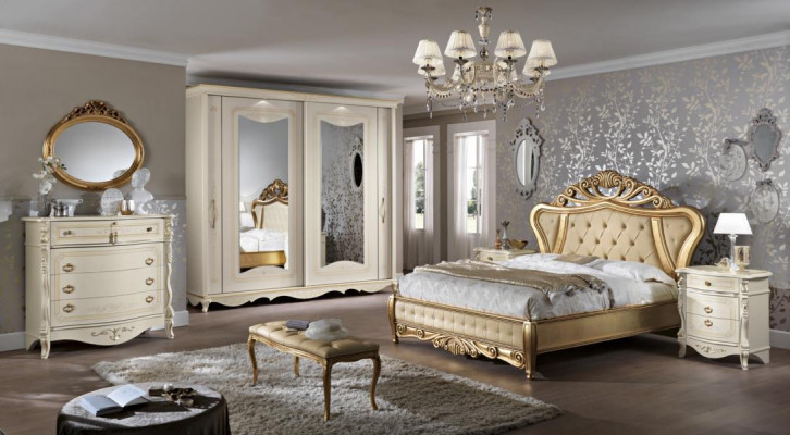 Double bed bedroom furniture wardrobe nightstand with drawers dresser 5-piece set