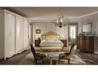 Bedroom furniture: bed, wardrobe, drawer, bedside table with drawers, 5-piece dresser.