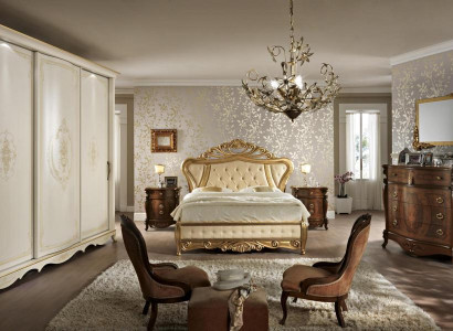 Bedroom furniture: bed, wardrobe, drawer, bedside table with drawers, 5-piece dresser.