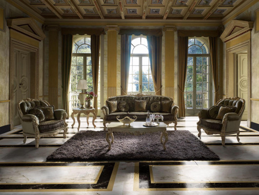 Seating arrangement 3+2+1 seater furniture upholstery fabric Italian Chesterfield design