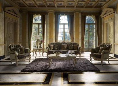 Seating arrangement 3+2+1 seater furniture upholstery fabric Italian Chesterfield design