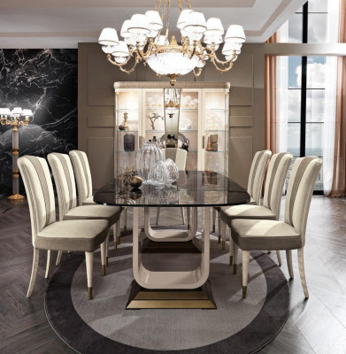 Dining Room Set Ensemble 6x Chairs Dining Table Group Dining Set Display Cabinet Table 7-piece