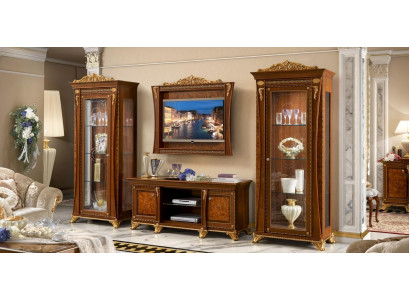 4-piece set: living room RTV, 2x display cabinet, TV frame, wood, luxury ensemble group, Italy