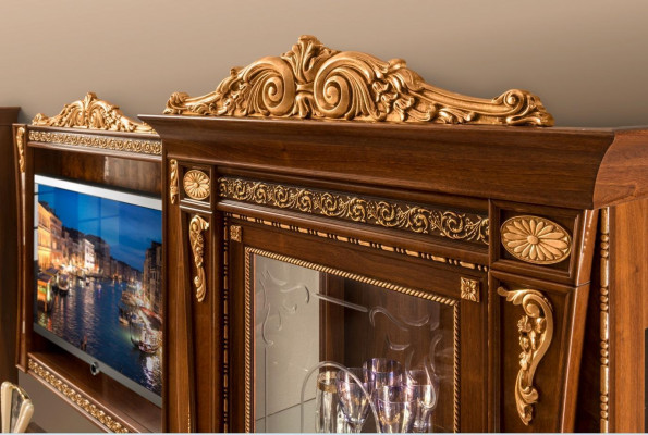 4-piece set: living room RTV, 2x display cabinet, TV frame, wood, luxury ensemble group, Italy