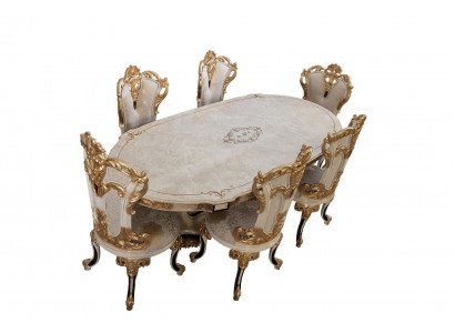 Complete Set Dining Table + 6 Chairs Dining Room Set Dining Group Wood Table Tables 7 Pieces