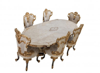Complete Set Dining Table + 6 Chairs Dining Room Set Dining Group Wood Table Tables 7 Pieces
