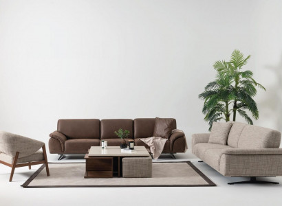 Luxury living room landscape three-seater sofa comfortable couches furniture brown