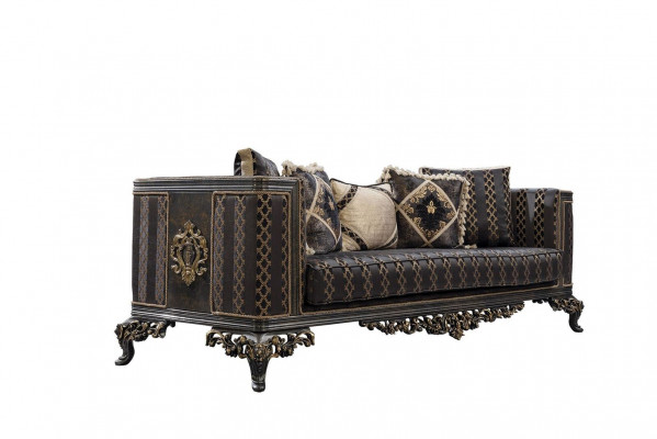 Baroque Rococo 3-Seater Designer Sofa Couch Upholstered Sofas Couches Fabric Textile New