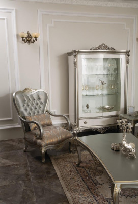 Classic Silver Display Cabinet French Style Furniture Sideboard Glass Cabinet
