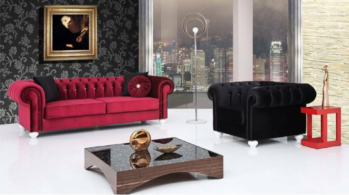 2-piece sofa set 3+1 seater couch leather sofa Chesterfield fabric velvet