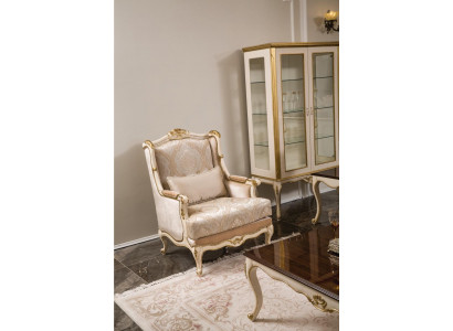 Baroque Armchair Gold Beige Single Armchair Classic Style Furniture Velvet Wood