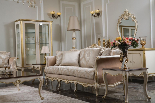 Showcase wooden furniture cabinet baroque rococo gold white glass cabinet