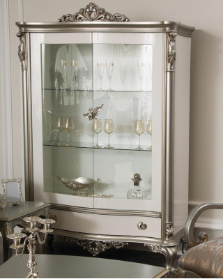 Classic Silver Display Cabinet French Style Furniture Sideboard Glass Cabinet