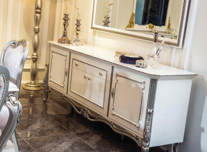 Sideboard White Silver Sideboard Console Dresser Italian Style 2-Piece Mirror