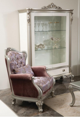 Classic armchair with floral pattern, purple sofa, single-seater, Baroque Rococo.