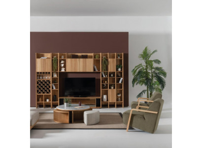 Living room furniture set designer armchair 2x wall unit coffee table