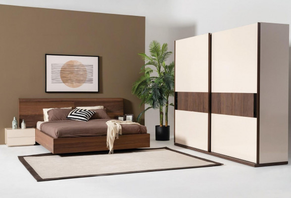 4-piece bedroom set bed 2x nightstands wardrobe cabinet