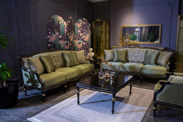 Classic Armchair Relax Fabric Lounge Textile Seat Luxury Chair Baroque Green