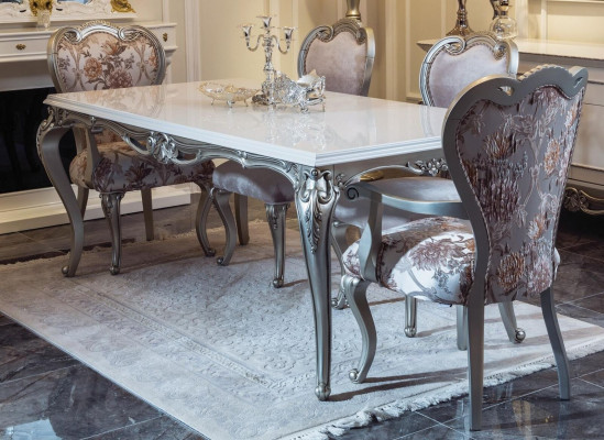 Classic Dining Table Silver Tables Baroque Rococo Table Dining Room Furniture White