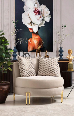 Armchair Upholstered Seat Design Couch Armchair Relax Fabric Lounge Luxury Living Room