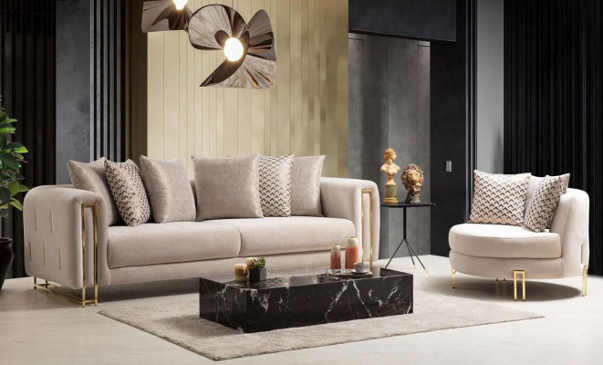 Armchair Upholstered Seat Design Couch Armchair Relax Fabric Lounge Luxury Living Room