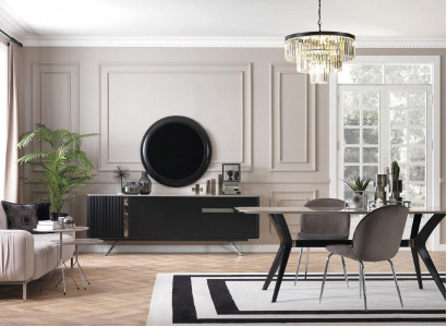 7-piece luxury loft design dining room set furniture table sideboard 4x chairs