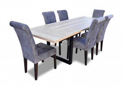 Classic Set Dining Table + 6x Chairs Upholstered Chair Suite Tables Dining Room Group